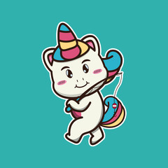 vector illustration of cute unicorn 
go fishing,
suitable for children's books, birthday cards, valentine's day