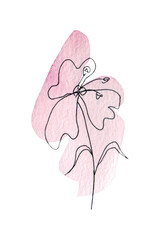 Watercolor pastel pink flower isolated illustration. Simple minimalist flower design.
