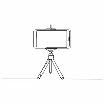 recommend clip art: Vector abstract continuous one single simple line drawing icon of smart phone with tripod in silhouette sketch.
