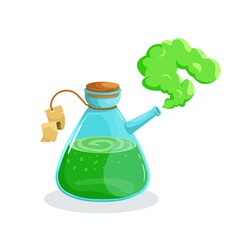 Magic flask glass potion bottle with elixir Vector