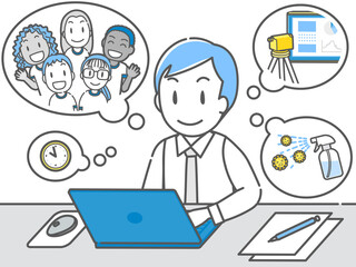 パソコンに向かい、GIGAスクール時代の新しい教育指導の計画を立てる先生