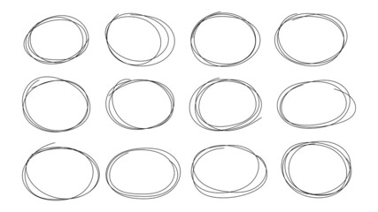 Set of hand drawn circle line sketch scribbles pen 