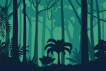 rainforest silhouette vector scenery illustration