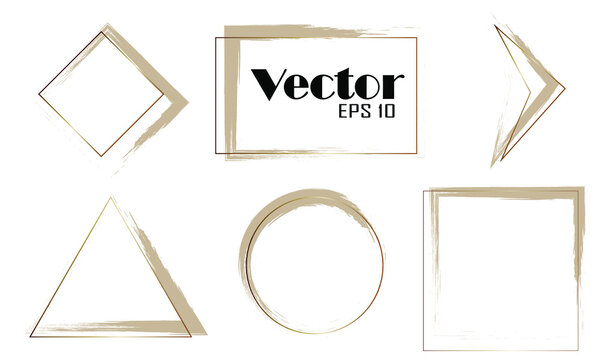 Vector trendy frame set. Paint stroke in gold frame