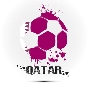Abstract soccer ball with Qatar national flag colors. Flag of Qatar in the form of a soccer ball made on an isolated background. Football championship banner. Vector illustration
