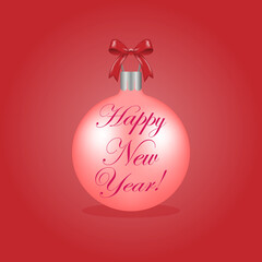 Pink Christmas tree ball with congratulation and a red bow.