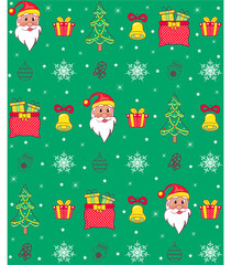 Seamless Christmas pattern on green background. Beautiful pattern for a luxurious gift wrapping paper, t-shirts, greeting cards. 