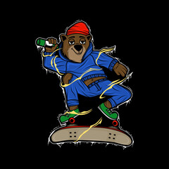 illustration of a bear skateboarding and carrying a bottle