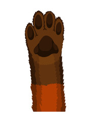 Animal paw. Animalistic foot of dog. Funny fur pet. Cute cartoon animal body part isolated on white background