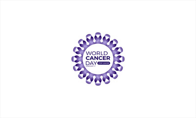 Purple world cancer day ribbon logo design template