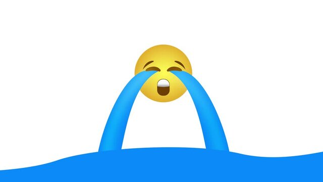 Emoji Crying in Funny Style with lot of tears Filling the Ocean. 4K Emoji Animation