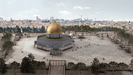 Aerial view from Jerusalem Temple Mount, Drone view from the old city of Jerusalem, Temple Mount...