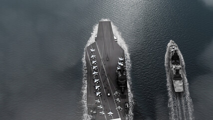 Usa Aircraft carrier with israel Battleship crossing the sea 
High altitude view of Aircraft...