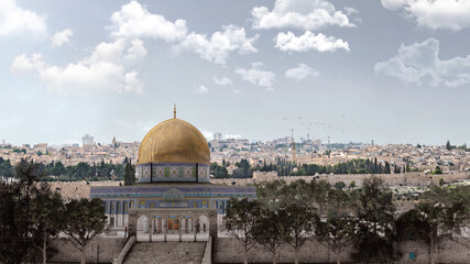 Aerial view from Jerusalem Temple Mount, Drone view from the old city of Jerusalem, Temple Mount Mosque Entrance, 2021