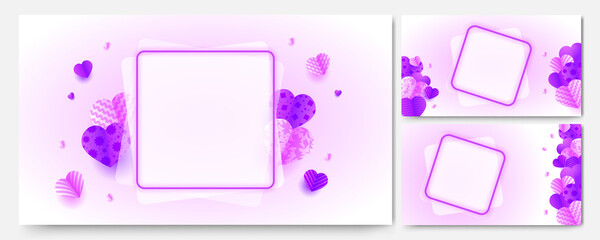 Valentine's day frame White purple Papercut style design background