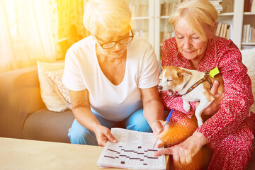 Seniors solve crossword puzzles as memory training