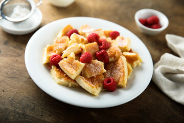 Homemade vanilla pancake with raspberry