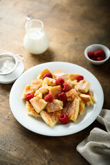 Homemade vanilla pancake with raspberry