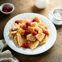 Homemade vanilla pancake with raspberry