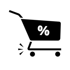 Supermarket trolley icon. Sale, discounts icon. Solid black vector icon isolated on white background