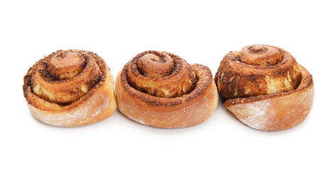 Classic cinnamon rolls on white background