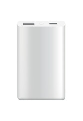 Power bank mockup without USB cable. Colorful portable charger device. External battery for charging with modern design. Powerbank isolated on white background