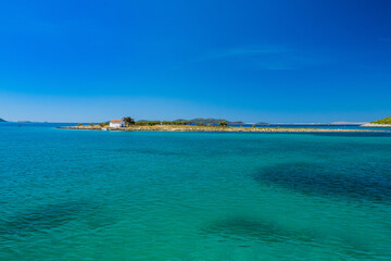 Island of St Justina in Adriatic sea in Croatia, near town of Pakostane - obrazy, fototapety, plakaty