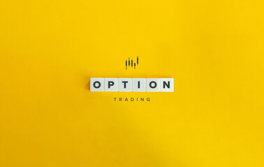 Option Trading banner and icon. Block letters on bright orange background. Minimal aesthetics.