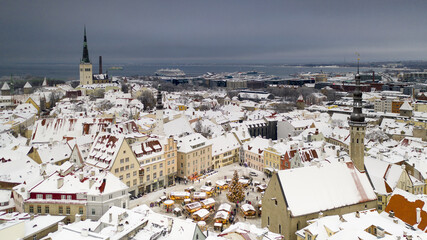 Christmas market in snow clad old Tallinn