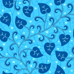 Vector leaf seamless pattern modern minimal style. Simple nature leaves wallpaper. Blue color vintage background for fabric, textile or paper artwork.