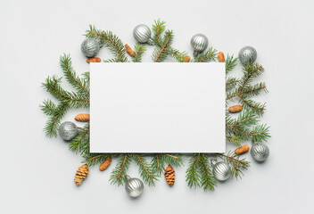Fototapeta na wymiar Blank card and Christmas decor on white background