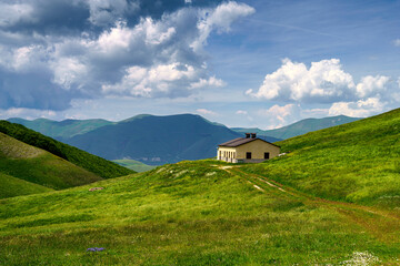 Mountain landscape along Forca di Presta, Marche, italy