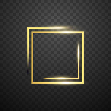 Gold square frame on dark transparent background