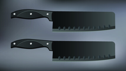 set of Large sharp cleaver knife isolated on black background, Vector illustration, chef knives, Cutlery icon set