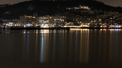 Cityscapes - Night time photo from the harbor in Oslo