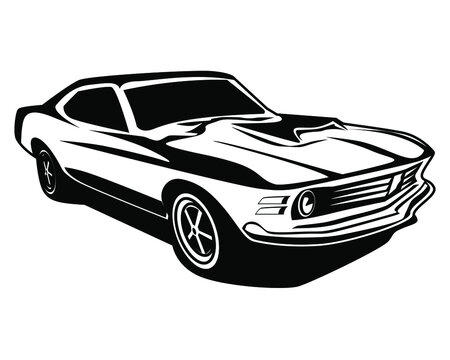 muscle car silhouette vector front view isolated white background. Best for logos, badges, emblems, icons, stickers and the auto transport industry.