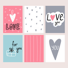 Valentine's Day - vector cards in flat style. Romantic print with heart and lettering