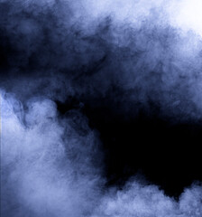 Volumetric smoke on a black background. A bluish abstract fog.