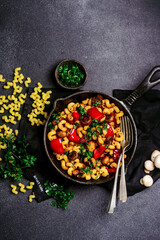 Asian style mushroom pasta in the skillet