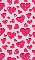 Seamless vector background with pink hearts of different sizes. Love, wedding, design for Valentine's Day. Love background. Vector illustration