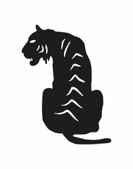 Illustrations for New Year 2022,Year of Tiger.Sitting black tiger on white background is symbol of year. Vector illustration