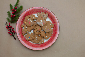 Christmas chocolate chip cookies. Set of New Year's homemade tiger gingerbread cookies. Cookies with the symbol of 2022. Concept for children, Christmas holiday sweet dessert