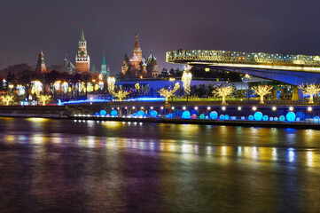 Fototapeta na wymiar Moscow Kremlin and Red Square with New Year's illumination. Moscow tourist center, Russia