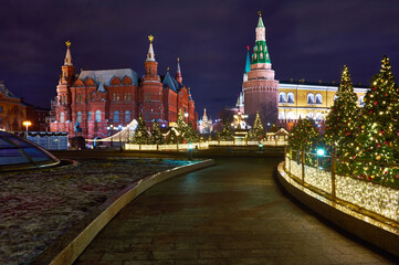 Obraz premium Christmas Moscow. New Year's decorations on Moscow. Kremlin and red square Russian city in Christmas illumination. Best tourism and travel