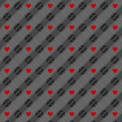 Checkered background decorated with hearts. Background for albums, scrapbooking, art objects, crafts, fabrics, advertising, blogging. Harmonious interweaving of multicolored stripes