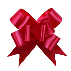 red pull bow ribbon vector illustration, glossy and realistic 3d illustration. christmas gift package wrapper