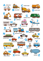 English Alphabet car transport. ABC print. Cartoon - 475075147