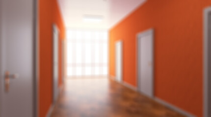 The Corridor in office building. 3D rendering. Abstract blur phototography.