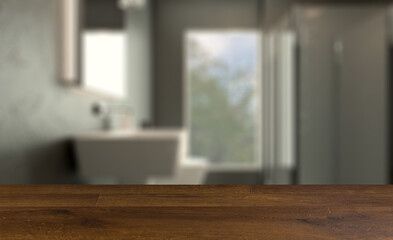 Fototapeta premium Bathroom interior bathtub. 3D rendering.. Background with empty table. Flooring.
