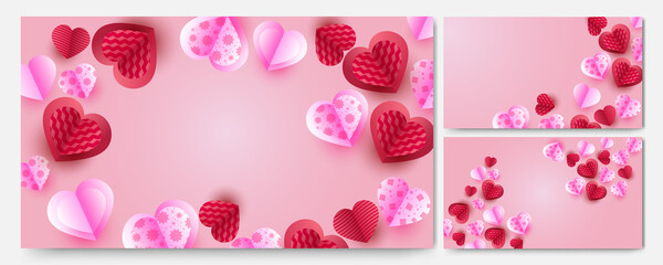 Valentine's Red Pink Papercut style design background